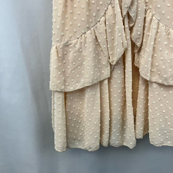 Showpo Womens Dress Blush Swiss Dot Short V Neck Layered Ruffle Cottagecore 6 - Picture 7 of 10